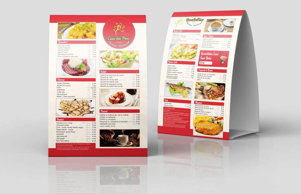 Grafica meniu restaurant pensiune