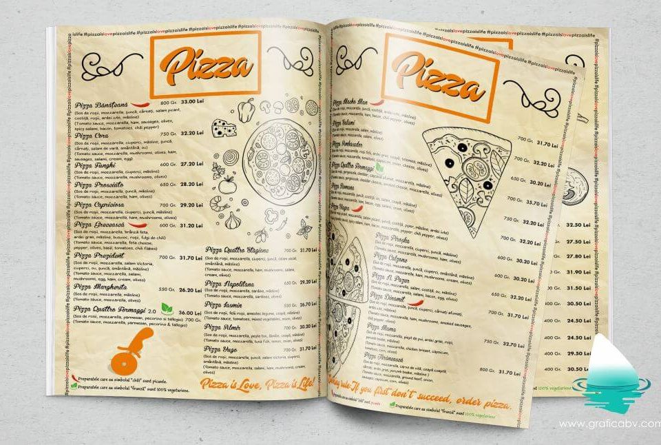 Design meniu Pizzeria Cora Timisoara