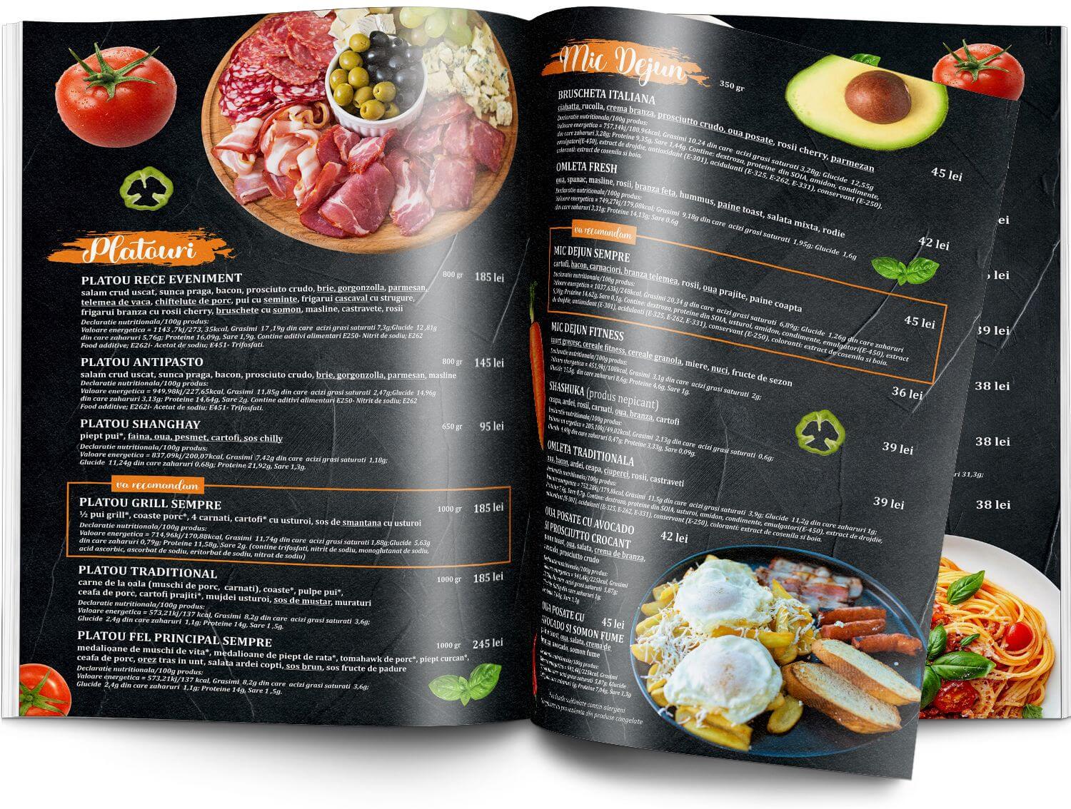 Grafica meniu restaurant - pachet Premium